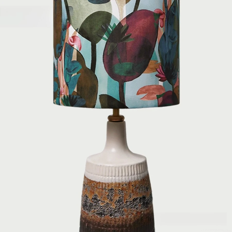 Modern Vintage Table Lamp: Black Base & Imported Liberty Fabric Create a Creative Mid-Century