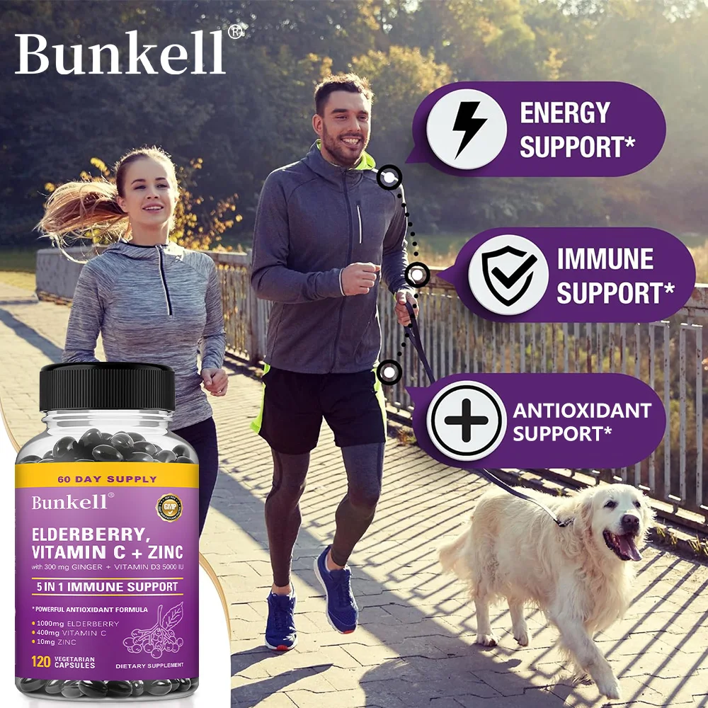

Bunkell Elderberry, Vitamin C, Zinc, & Ginger Immune Support Supplement, 4 in 1 Daily Immune Support for Adults