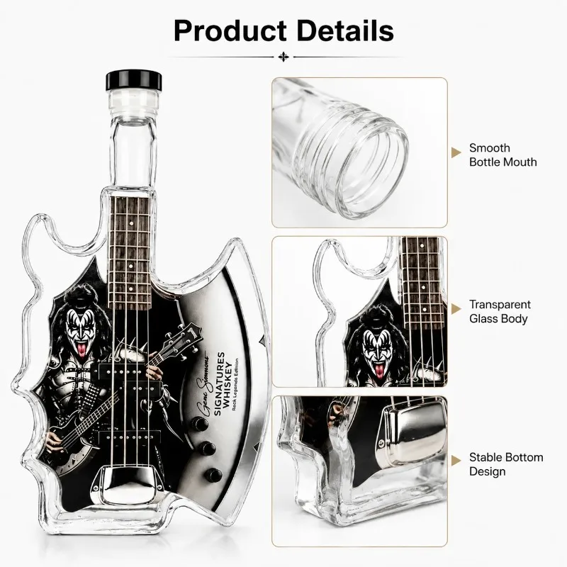 KISS Band Demon Axe – Gitarrenförmiger Whiskey-Dekanter, einzigartige Glasflasche für Spirituosen, Rockbar-Dekoration, Sammlerstück, Geschenk für Rockmusik-Fans – Detail 4