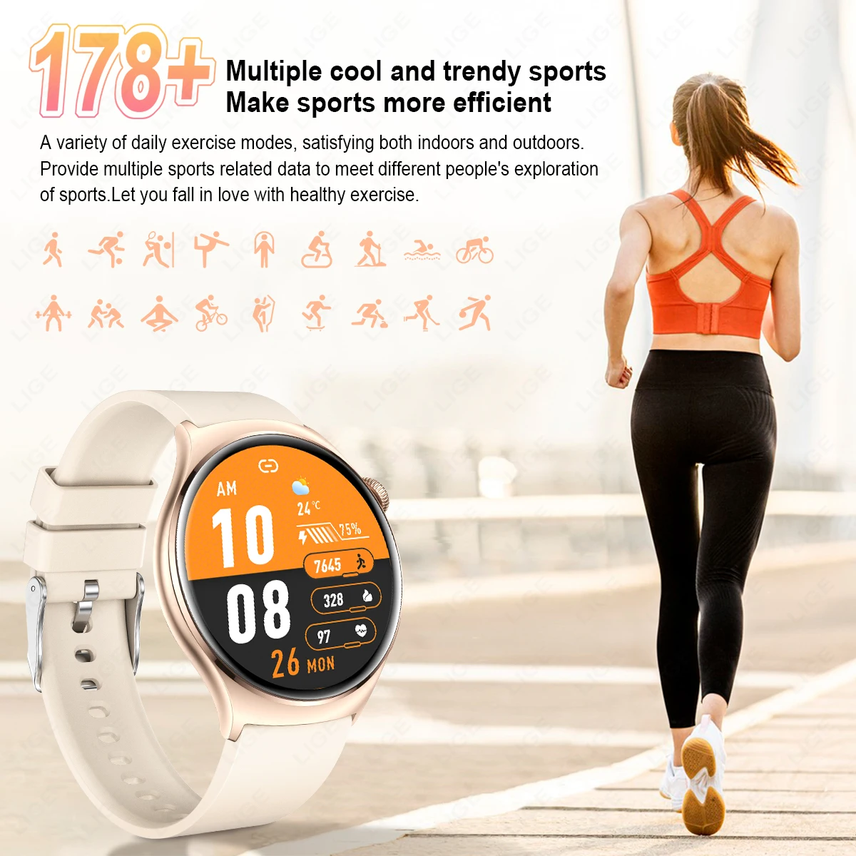 LIGE Luxury Smart Watch Women Bluetooth Call Health Monitoring Voice Assistant Men Watches Sports Fitness Tracker Men Smartwatch