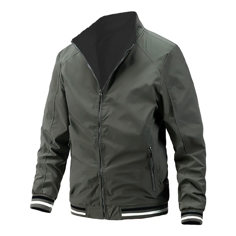 

Men's standing collar casual jacket Can be worn on both sides Male Autumn Jacket OverSize Coat Outerwear for Man