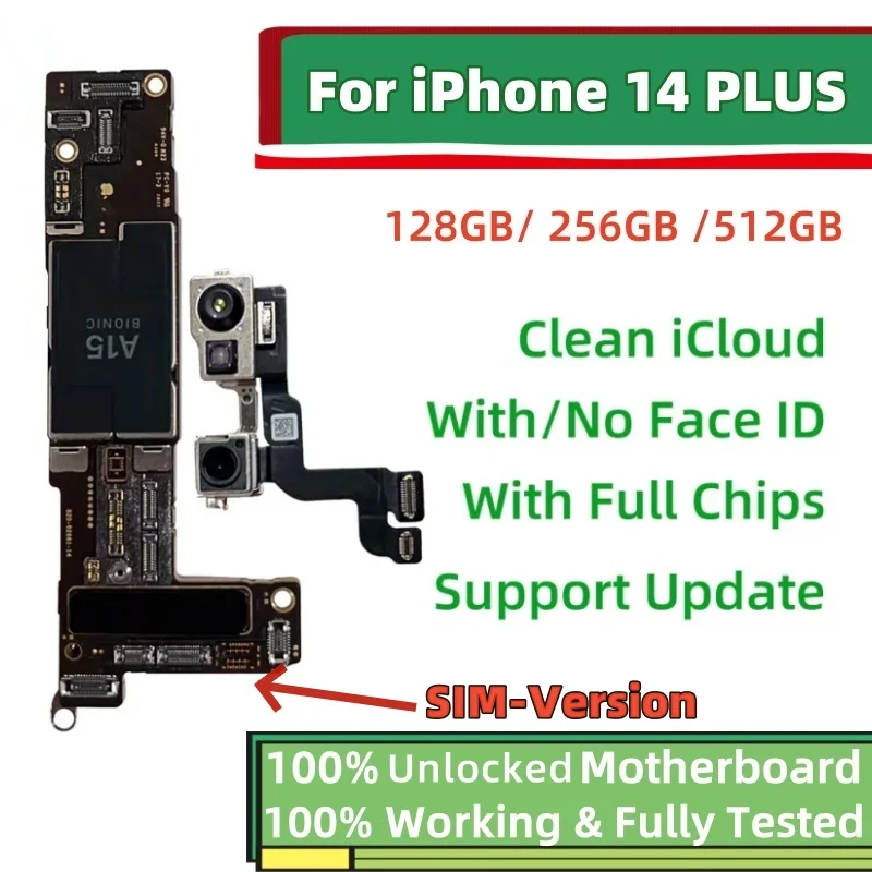 Fully Tested For iPhone 14 Pro Max Plus Motherboard With Face ID SIM Version Free Clean iCloud Mainboard Logic Unlocked Board