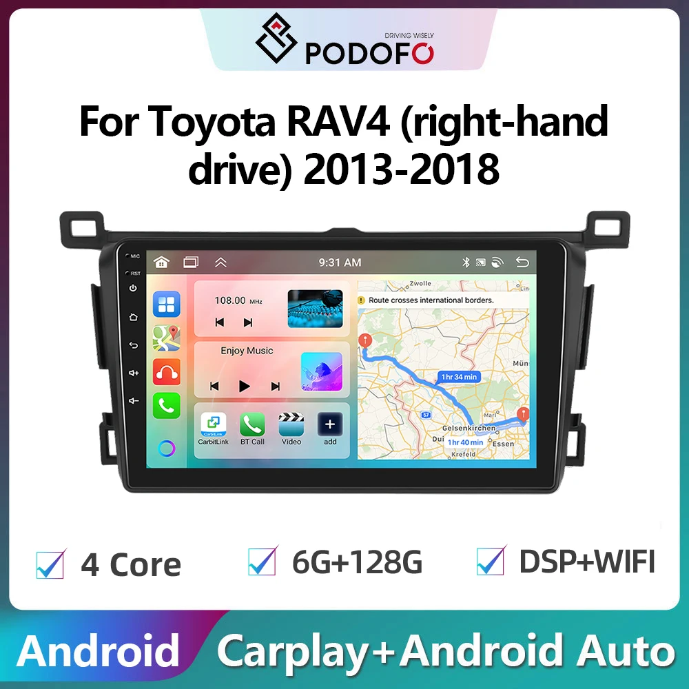 

Автомагнитола Podofo на Android мультимедийный видеоплеер для Toyota RAV4 правосторонний привод 2013-2018 GPS-навигация Carplay автостерео