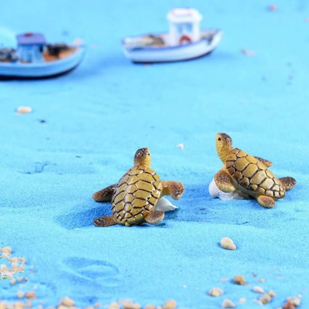 2Pcs Mini Sea Turtle Model Resin Turtle Figurines Fish Tank Decoration Fairy Garden Miniature DIY Terrarium Landscape Decoration