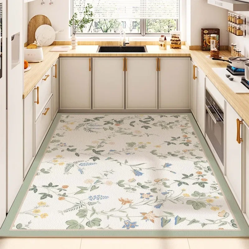 Plant Flower Pattern Decorate Kitchen Wipeable Washable Mat PVC  Waterproof Anti-slip Soft Rug Large Area Balcony Carpet カーペット