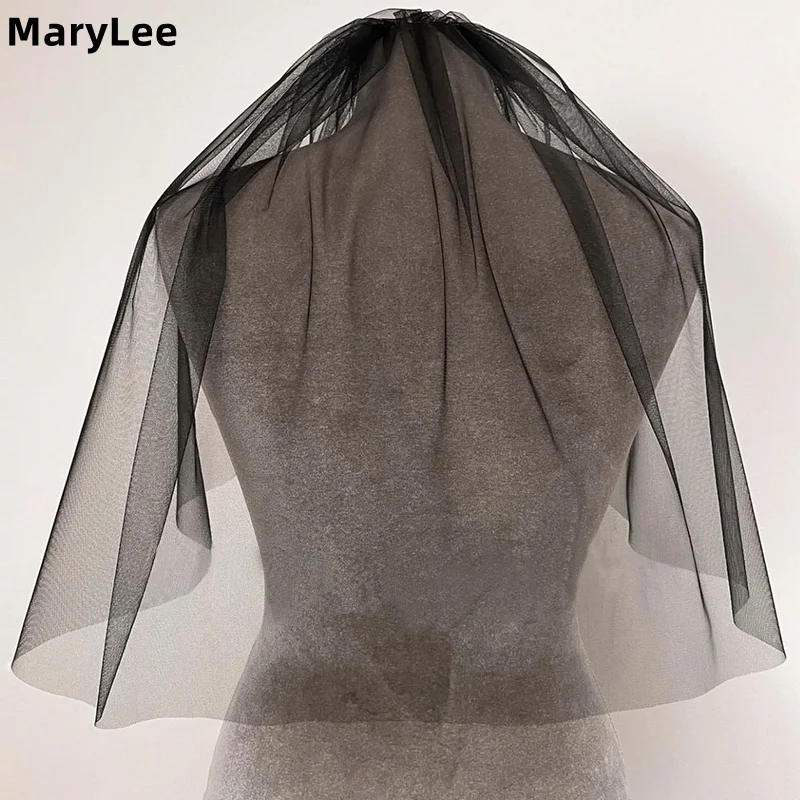 

Cheap Short Black Wedding Veil with Comb Swiss Tulle Waist Length 1 Tier Gothic Bridal Veils Bride Head Veil Wedding Accessories