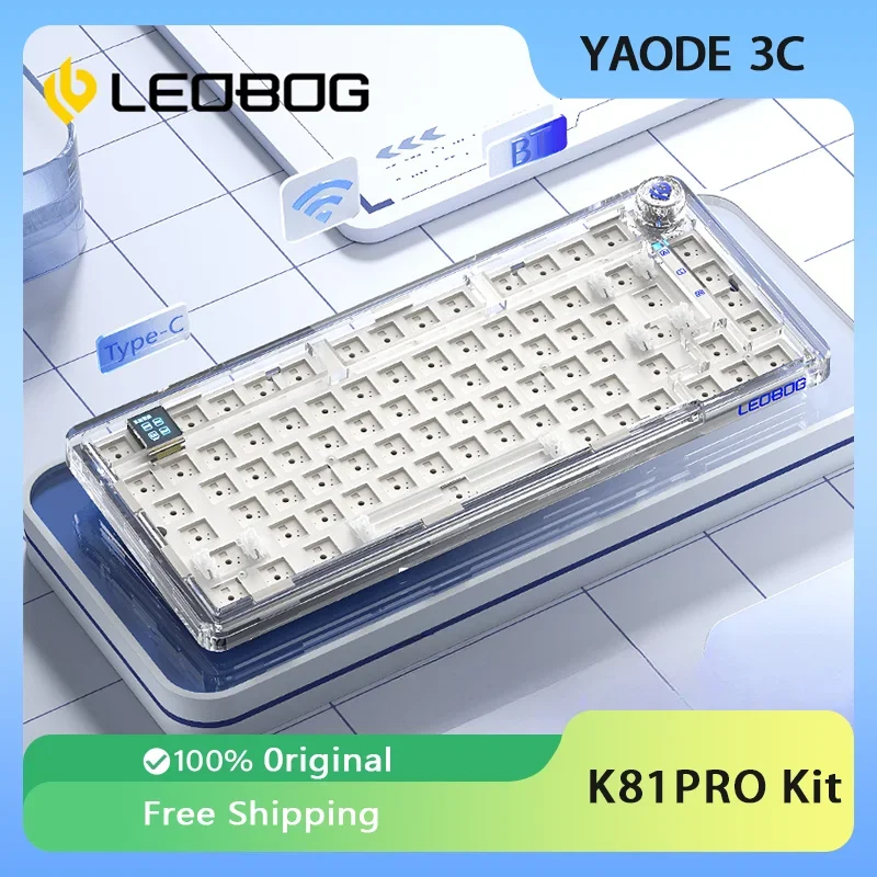 LEOBOG K81Pro Bluetooth Wireless Tri-mode 75% Layout Gasket Hot Swap Acrylic Custom Mechanical Keyboard Kit 0.85 Inch Screen