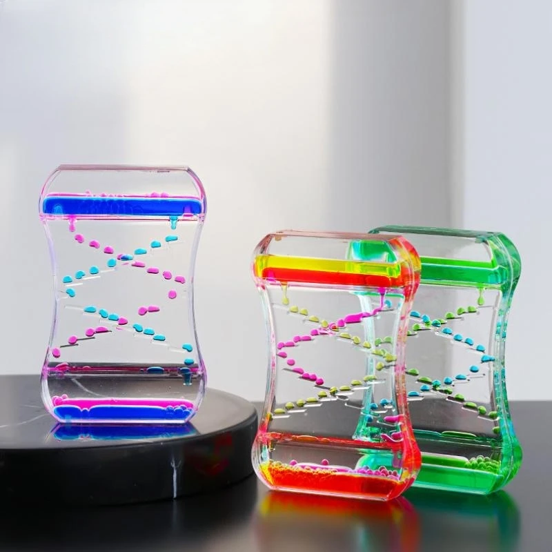 Double Colors Oil Drip Acrylic Hourglass Relaxing Desk Liquid Motion Bubble Timer Sensory Calming Stress Relief Toy Home Decor