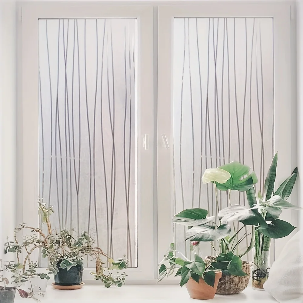 1 Sheet Nordic Vertical Lines Privacy Window Film Static Cling Removable Semi Transparent for Bathroom Office Home Glass Partiti
