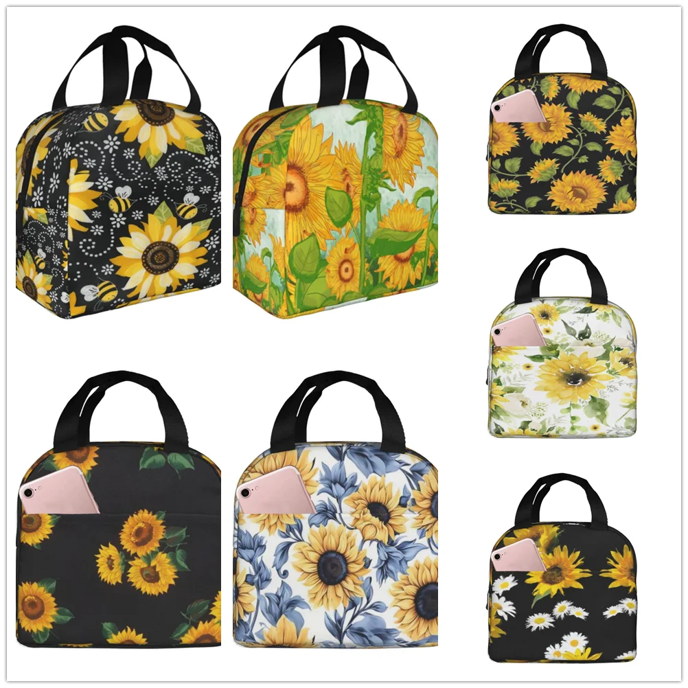 

Sunflower retro Pattern Lunch bag thickened insulated bento bag is suitable for office students men women food insulated bag