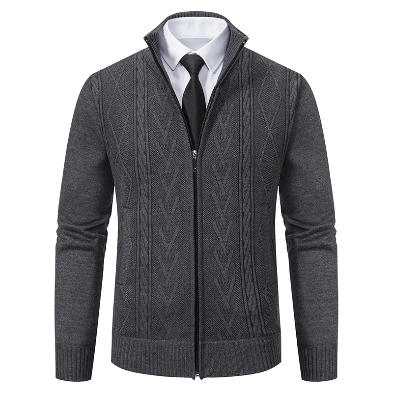 Men\'s Fashion Knitted Jackets Embroidery Full Zip Cardigan Coat Sports Casual Jacket Male Autumn Winter Clothing