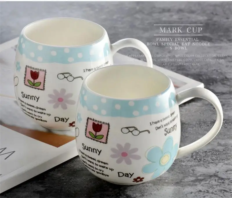 430ML, Bone China Tazas Cafe Cup, Cute Blue Summer Designed, Ceramic Kinto Animal Thermal Mug