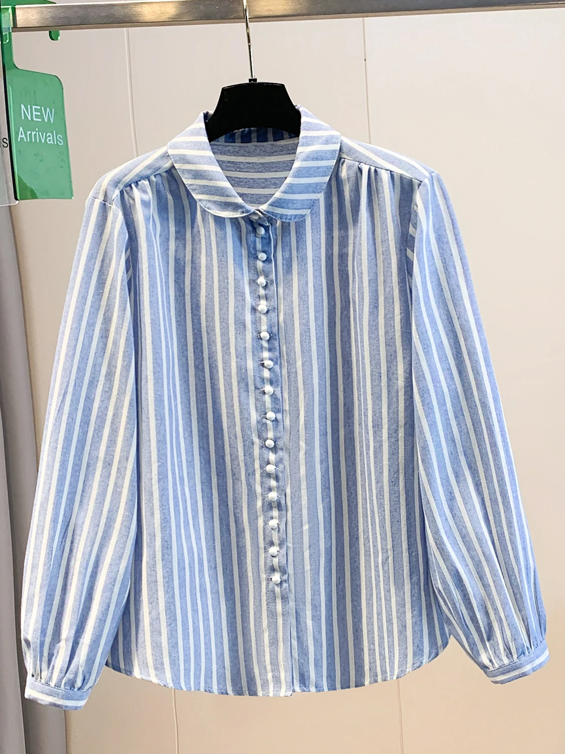 

Artistic Stripe Shirt Women's plus Size Commute Versatile Vertical Stripes Casual Loose Fit Long Sleeve Button up Spring