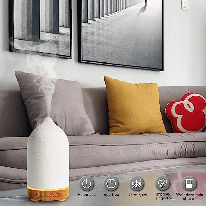 Humidificateur automatique d'huiles essentielles en céramique, diffuseur d'arômes frais, humidificateur d'air avec minuterie, lumières colorées, maison, hôtel