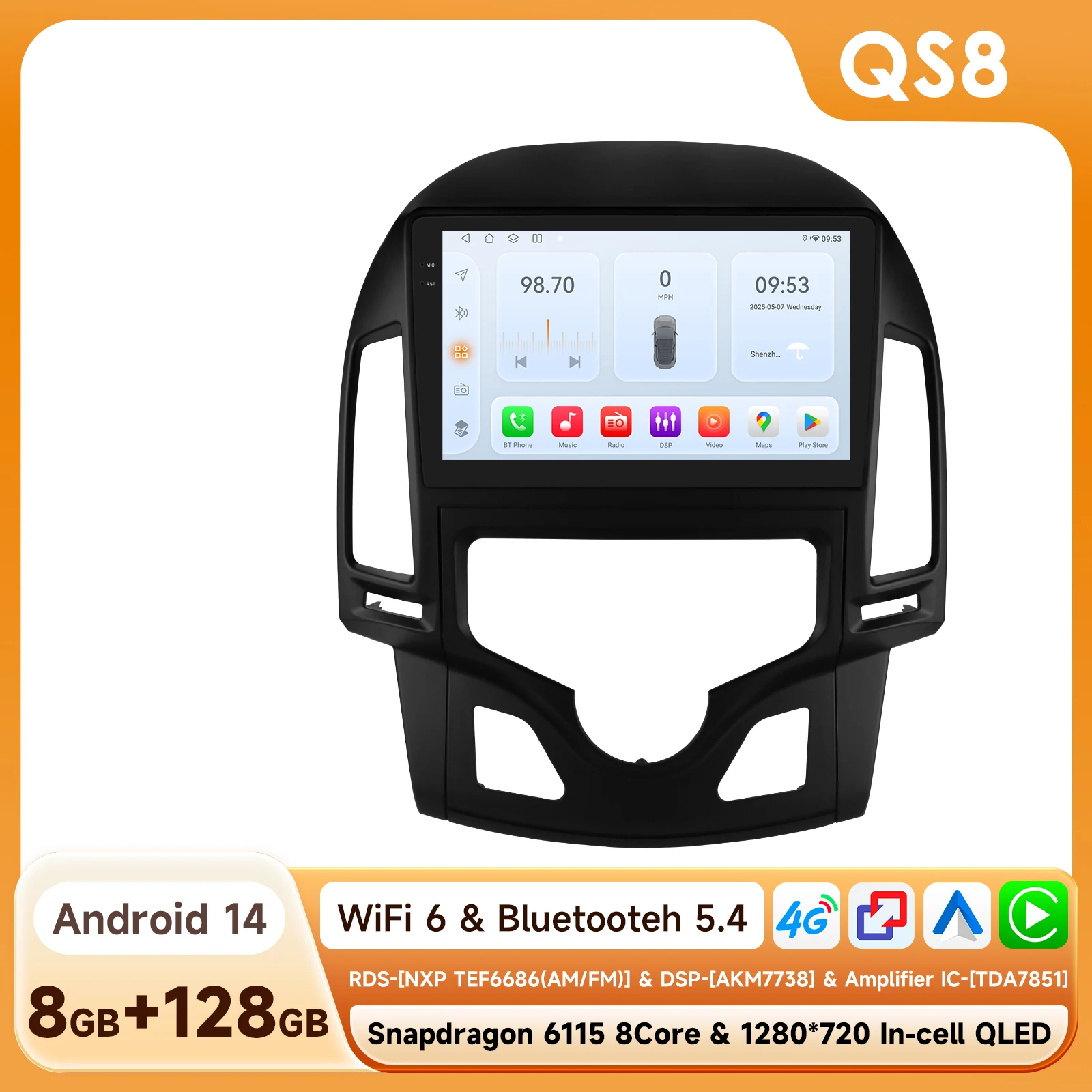 OSSURET AI Android 14 Autoradio Voor Hyundai I30 AT MT 2006-2011 Auto Multimedia GPS Carplay 4G DSP BT 360 Camera Door Snapdragon 6115