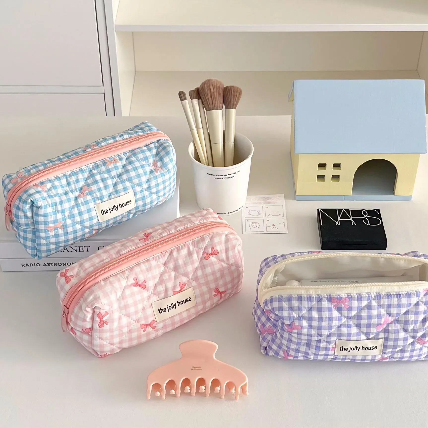 

Ins simple Bow Pencil Case For Student Cotton Stationary Storage Bag Writting Pen Case Makeup Pouch