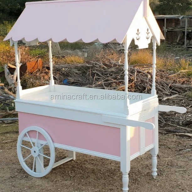 

Amina Craft Wedding Decoration Wooden Display Cart Candy Wood Food Carts For Sale
