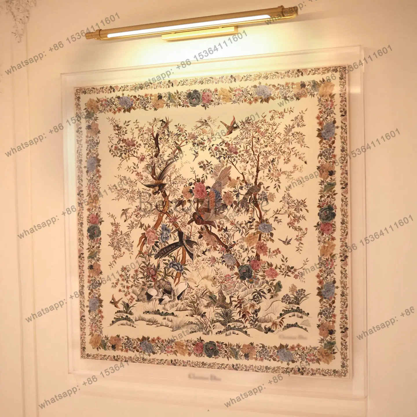 LJY light French retro flower and bird silk scarf decorative painting light luxury high sense cream style