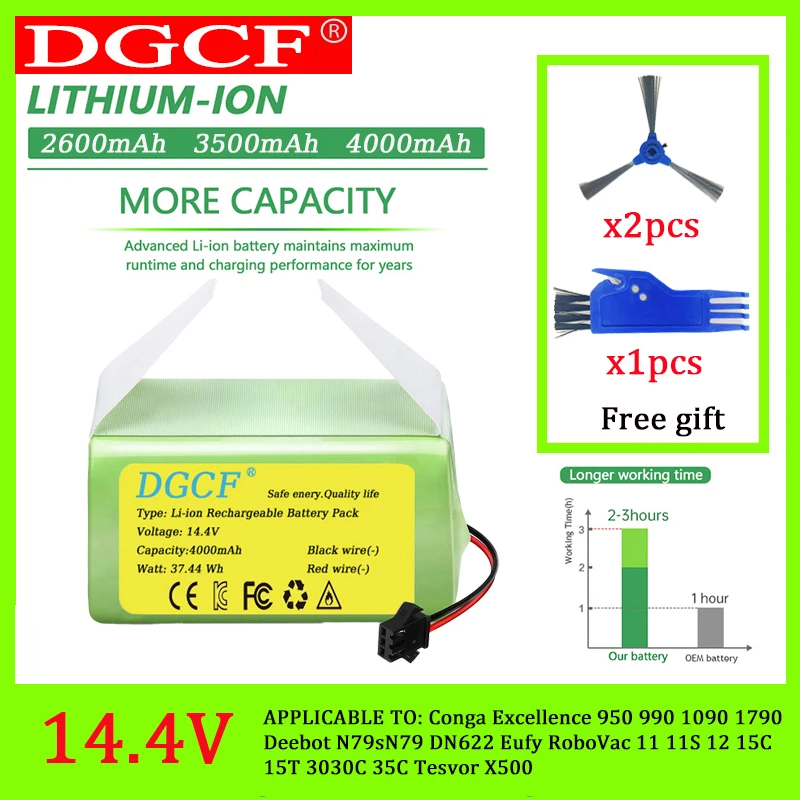

14.4V/14.8V 3500mAh Li-ion Battery for Cecotec Conga 950/990/1090 | Compatible with Ecovacs Deebot 601/605, Eufy 35C