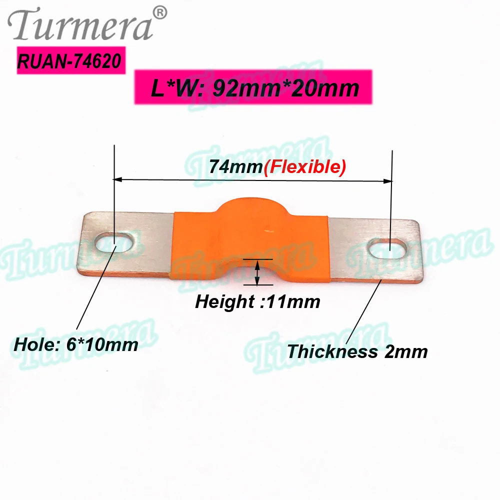 Turmera 12V Busbar Lifepo4 Battery Flexible Copper Connecter 56mm 74mm 2mm 400A for 200Ah 230Ah 280Ah 320Ah Lifepo4 Battery Use