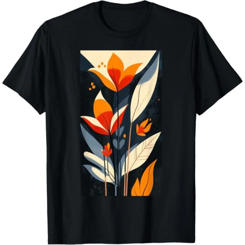 

Abstract Floral Graphic T-Shirt Modern Vintage Flower Print Tee Aesthetic Casual Streetwear Shirt For Women Men