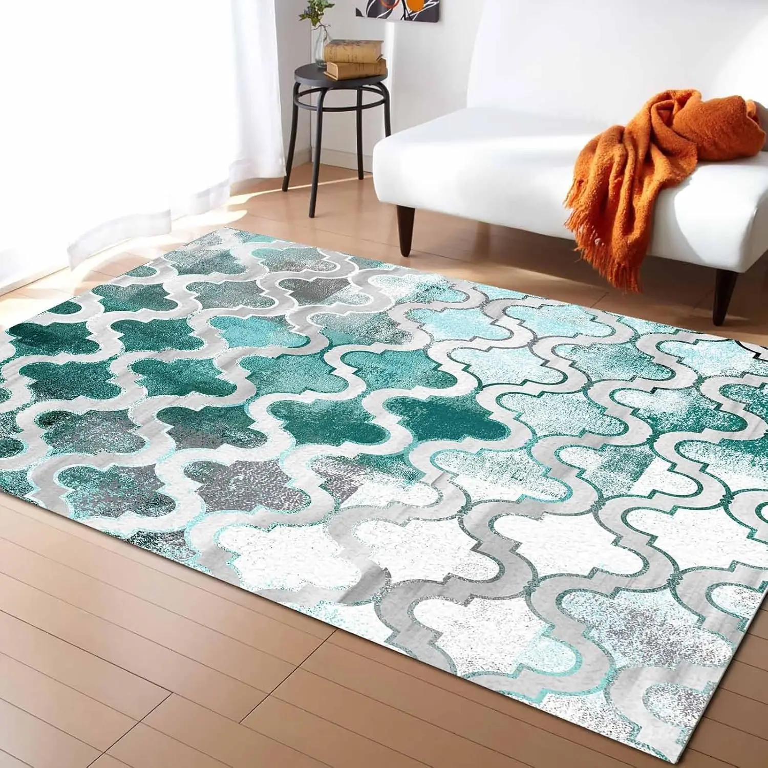 

Моющиеся коврики с зеленой краской в Марокко, абстрактная текстура в пятнах, нескользящие коврики для гостиной, спальни, напольный коврик с низким ворсом