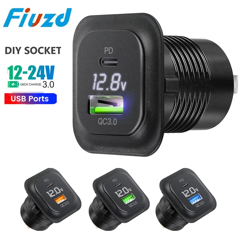 

Dual QC3.0 Car Charger Cigarette Lighter Socket Waterproof USB Fast Charge With Voltmeter Switch 12/24V Quick Charge Adapter