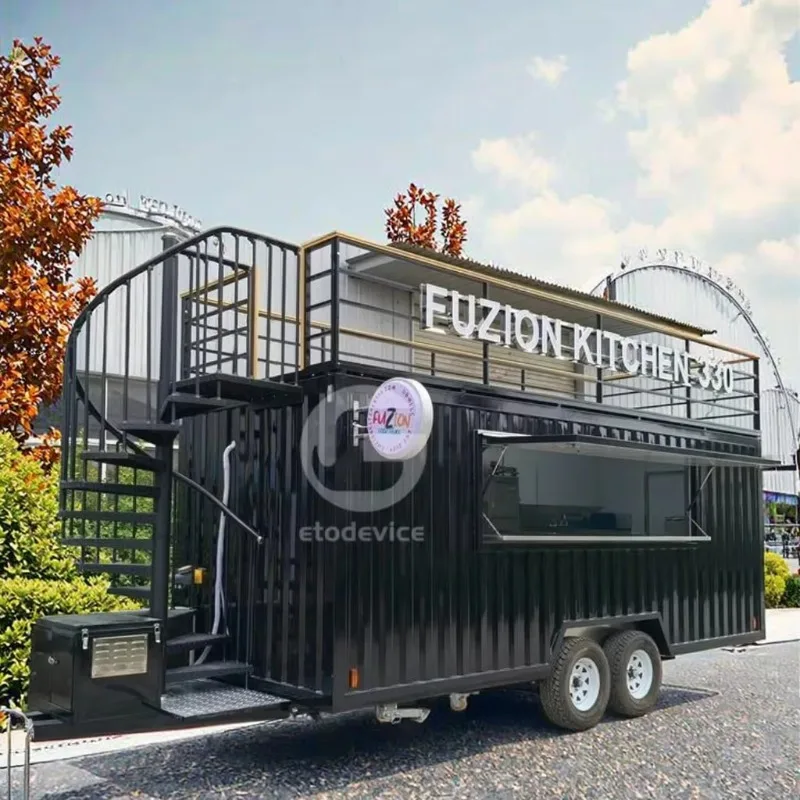 Double‑Decker Mobile Food Trailer Galvanized Sheet Structure, Commercial Outdoor Street Vending Cart For Coffee Business