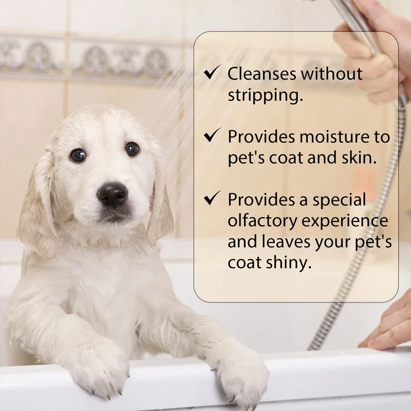 Pet shampoo is gentle and clean. Pet cat and dog hair is soft and non knotting. Shampoo shampoo