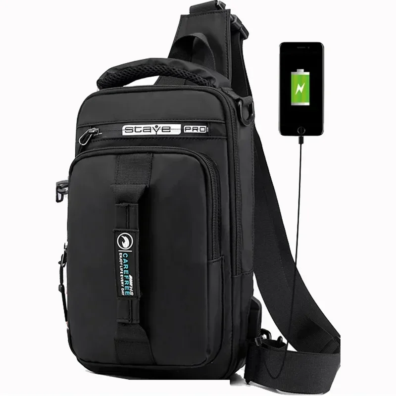 Bolso de hombro multifunción con USB para hombre, bandolera cruzada, bolsas de pecho impermeables, paquete de viaje, paquete de mensajero para hombre