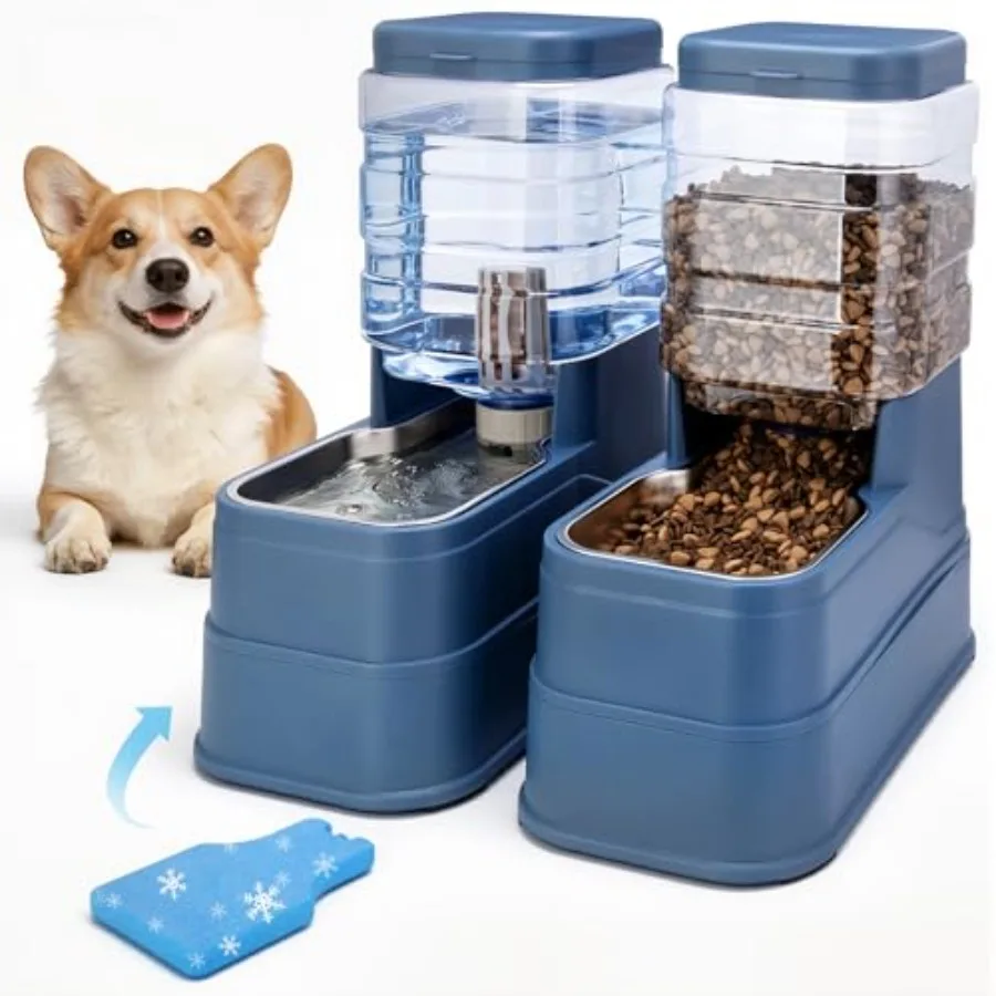 

Автоматическая кормушка и поилка для кошек с мисками из нержавеющей стали, с охлаждающим элементом, гравитационный набор для кормления и поения