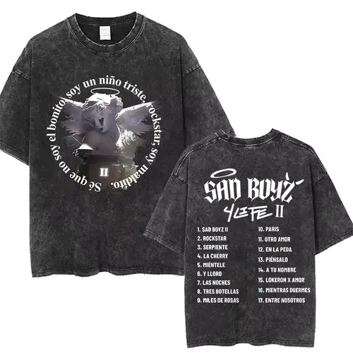 Camisetas Vintage lavadas Junior H Sad Boyz Tour con gráficos de doble cara para hombres y mujeres, camisetas de manga corta de gran tamaño de Hip Hop a la moda