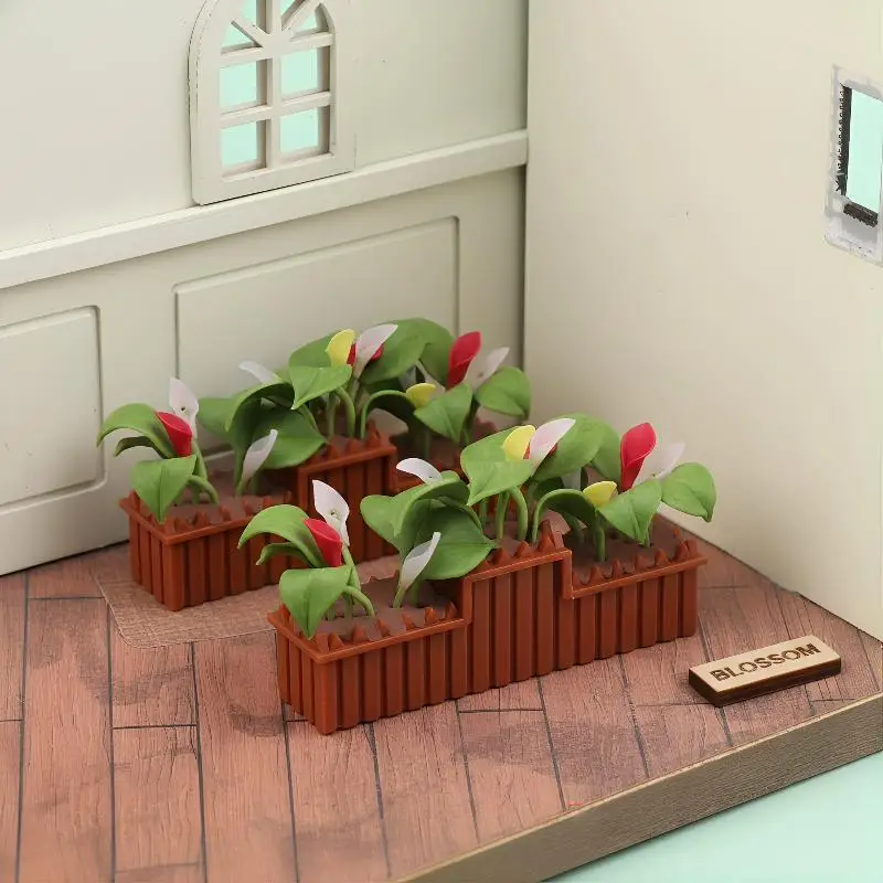 Miniature Calla Lily Potted Plant Ornament 1/12 Dollhouse Flower Bonsai Model Dolls House Micro Garden Landscape Decoration