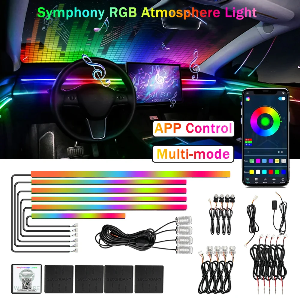Led Ambient Interior Car Lights App Control - Full Color Streamer Car LED Ambient