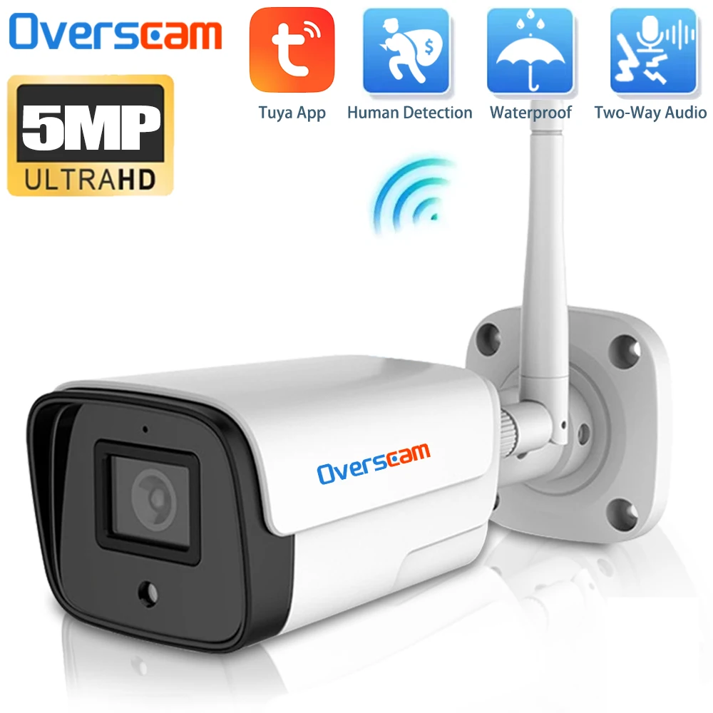 

5MP Tuya SmartLife WIFI IP Camera Audio Record Human Detection Support 128G SD Card IP66 Waterproof Bullet Camera Cctv Camera