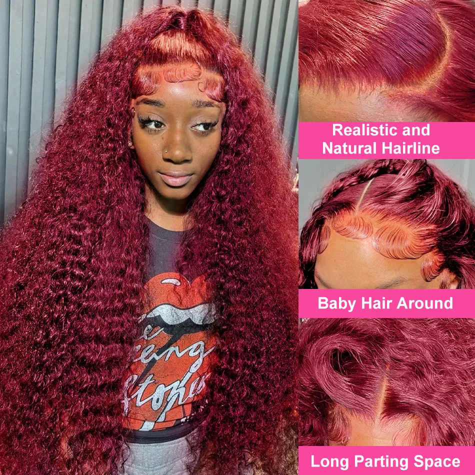 200 كثافة موجة المياه 99J بورجوندي 13x6 الدانتيل الباروكة الأمامية شعر الإنسان 30 34 بوصة HD الدانتيل الجبهة الباروكات النبيذ الأحمر مجعد الباروكات قبل قطعها