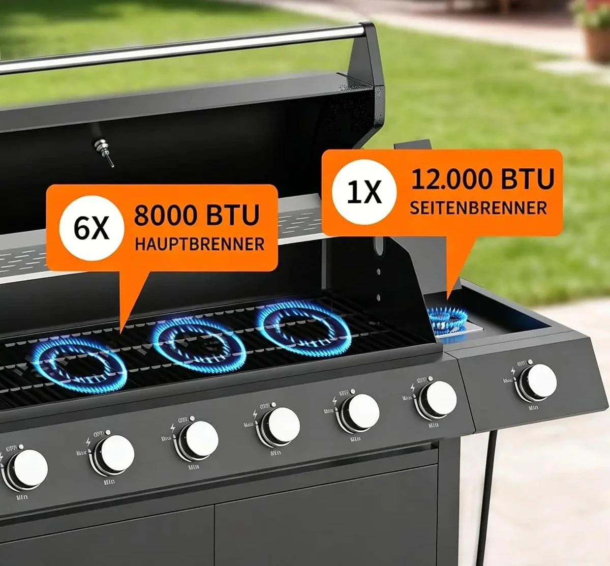 Factory Direct 2026 6 Burner Gas Barbecue with Plancha Griddle Combination, 60000 BTU Cast Iron Cooking Racks, Stainless Steel