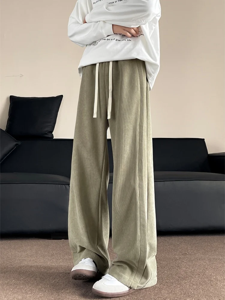 

Мужские повседневные спортивные брюки из вельвета, новые весенние свободные брюки прямого кроя с завязками, универсальные длинные брюки, модные