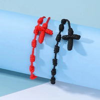 1 Piece Retro 10 Knot Black Red Cross Bracelet for Men and Women Lucky Adjustable Woven Bracelet