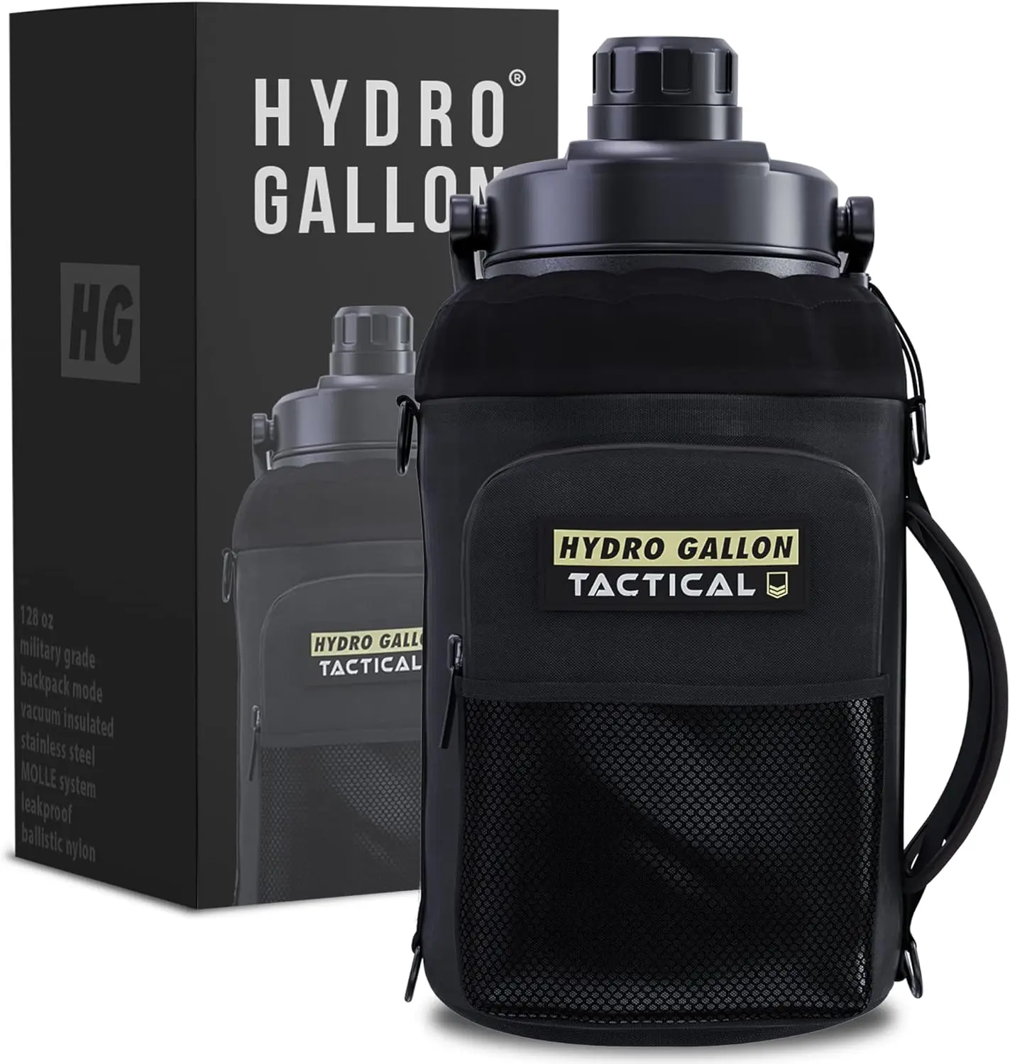 

Insulated 1 Gallon Water Bottle Jug, 128oz Stainless Steel Vacuum Thermos, Military Grade Sleeve with MOLLE, Wide Mouth,