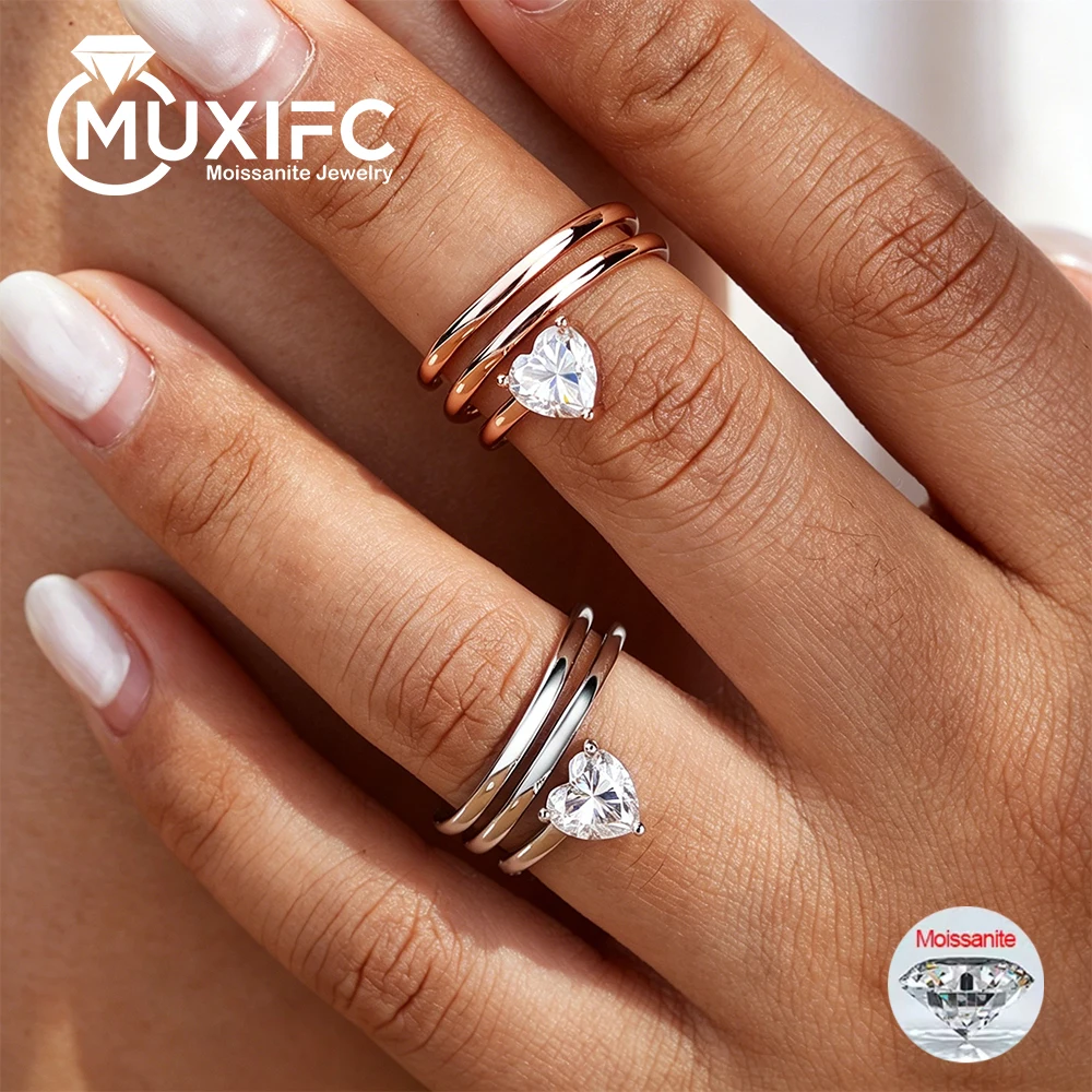 

1ct Heart Cut Moissanite Entangled Open Ring for Women S925 Silver Solitaire Promise Wedding Band Jewelry with GRA Certificate