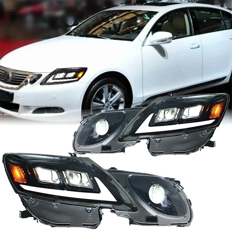 2x Car Headlight Assembly For Lexus GS GS300 GS350 2004-2011 LED DRL Sequential Turn Signal Light Lamp Low High Beam Lens