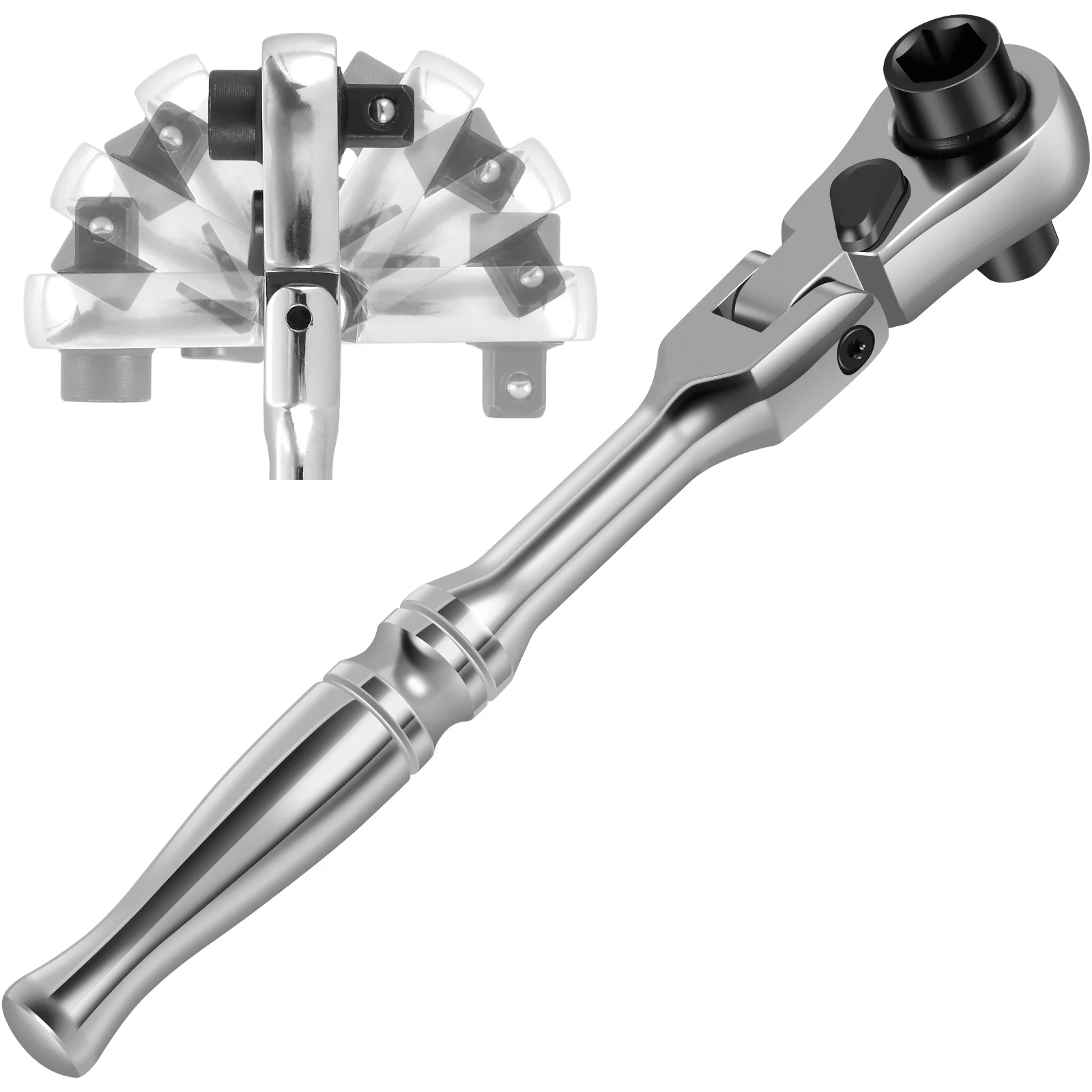 Catraca Handle Chave Cromo Vanádio Aço, 2 em 1 Multifuncional Flex Cabeça, Spanner Bit, Driver Ferramenta Soquete, 1,4