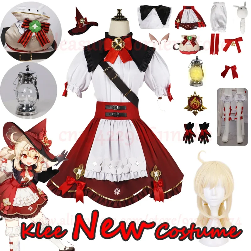 XS-3XL IN STOCK Klee Cosplay costume New Skin Genshin Impact Klee Costume Full Set Blossoming Startlight Skin Costumes Wiigs