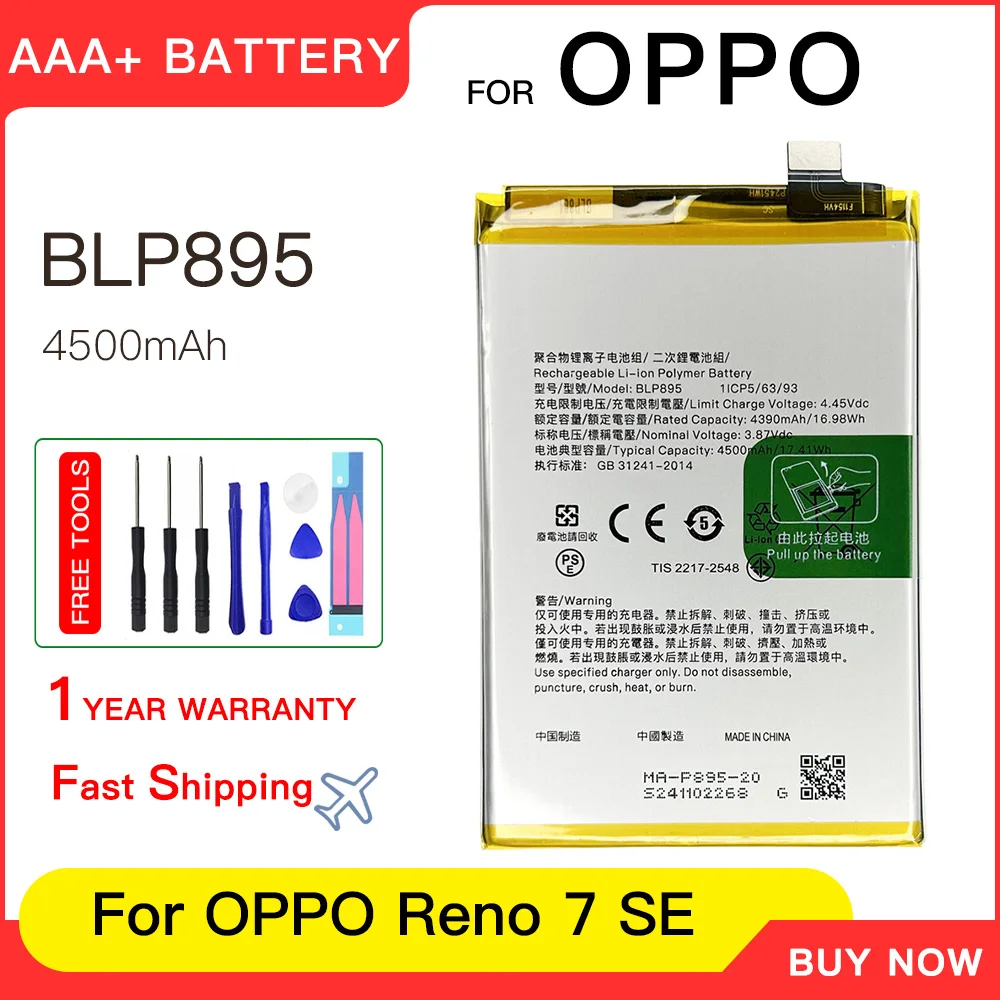 Genuine replacement Battery 4500mAh For OPPO Reno7 Se RENO 7SE PFCM00 BLP895 Batteries batteria+Free tools