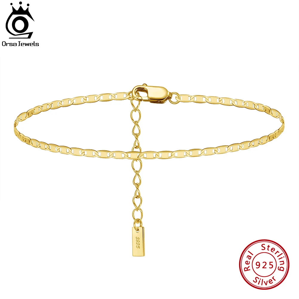 ORSA JEWELS 925 Sterling Silver Italian 2mm Sparkle Mirror Chain Anklets dla kobiet Złota bransoletka na stopę Biżuteria SA29