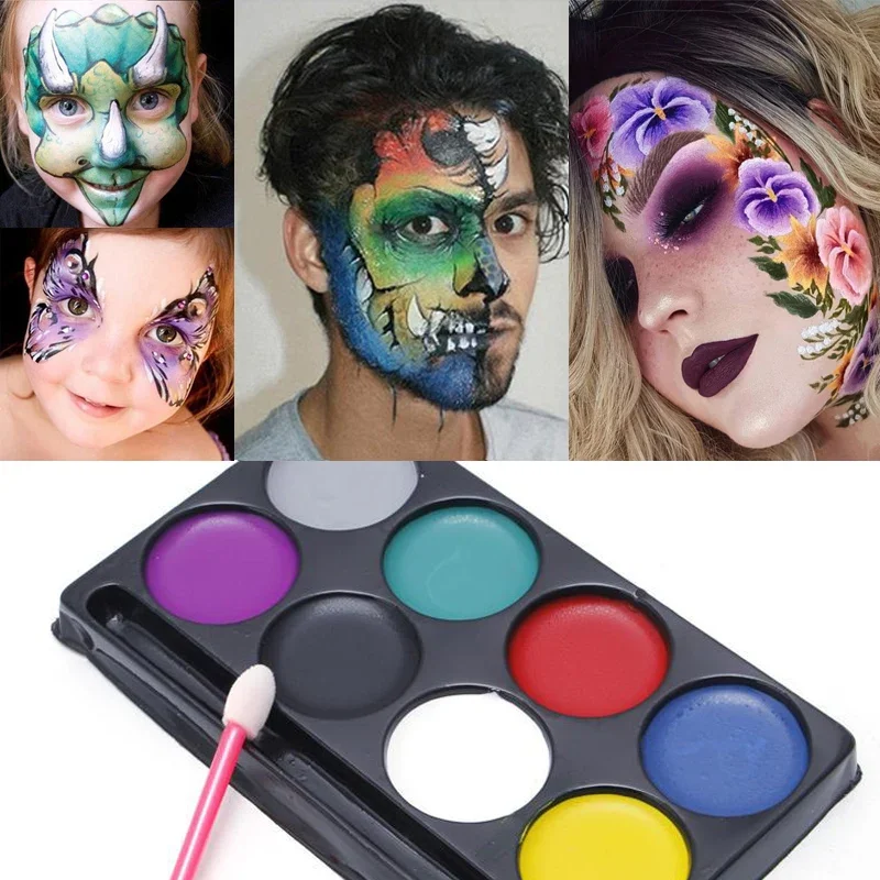 Peinture à l'huile de visage sans coupe, art corporel, maquillage de tatouage, drame cosmétique, visage de clown, fête d'Halloween, 12 couleurs