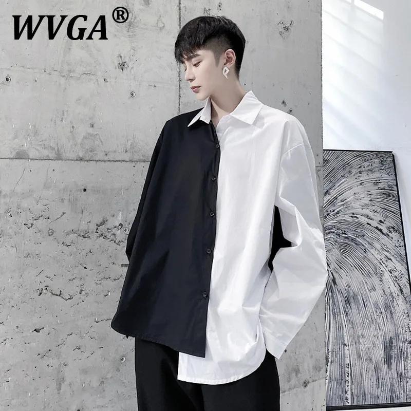 

WVGA новая мужская рубашка весна осень Tide модные лоскутные цветные блоки повседневные элегантные дизайнерские нишевые рубашки с длинными рукавами Ins W10781