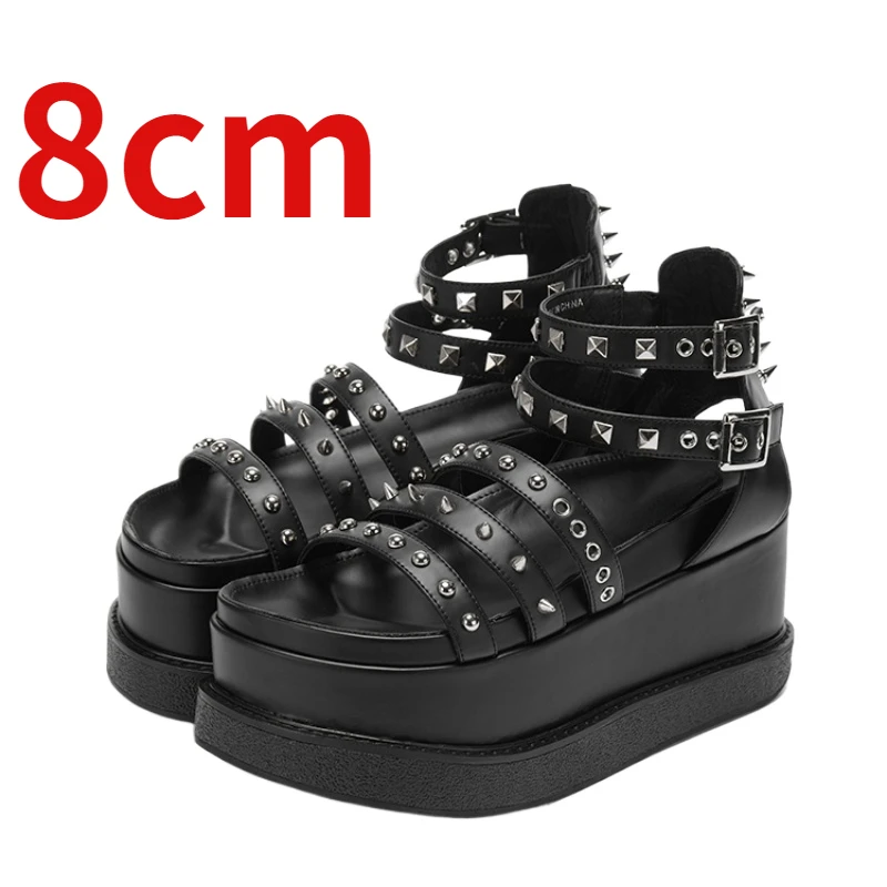 Summer Street Style Rivet Design Thick Bottom Sandals Shoes for Women 8cm Casual Beach Shoes Ins Trend Height Increasing Sandals