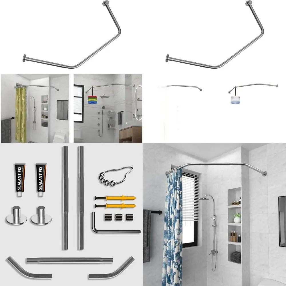 

Adjustable Diamond Shower Curtain Rod, Stainless Steel, No-Drill Install, 17-25.6 Sides, 20-26 Center for Bathroom & Bathtub